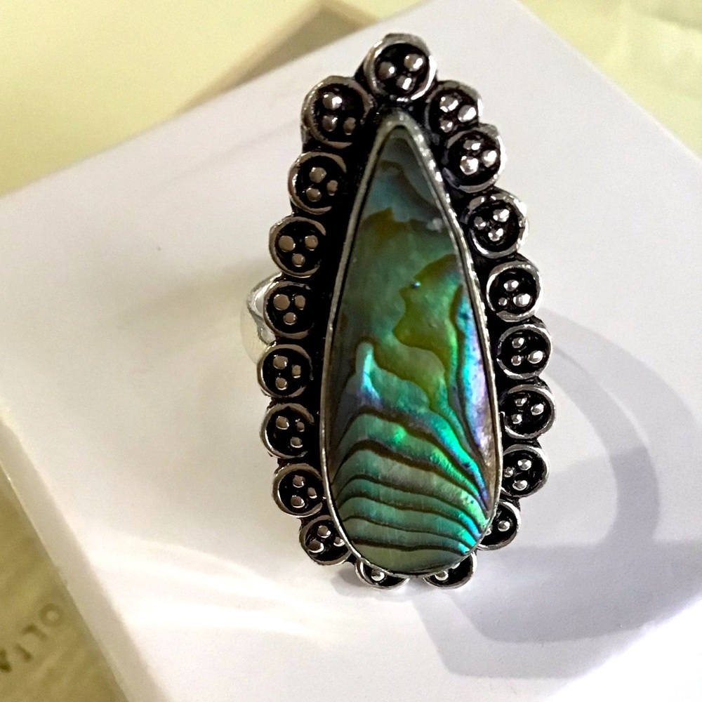 Vintage Abalone Shell Pearl Sterling Silver Ring 7 New